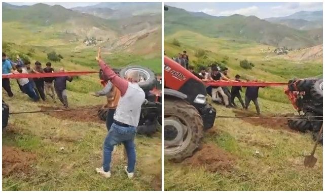 Devrilen traktör için köylüler harekete geçti