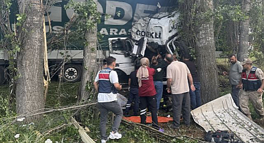 Erzurum'da ağaçlara çarpan tırın sürücüsü öldü