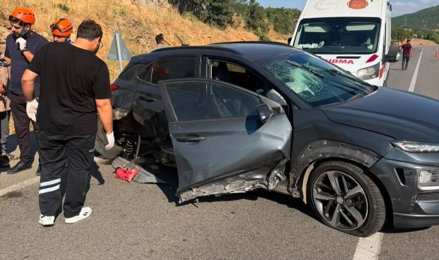 Kontrolden çıkan otomobil bariyerlere saplandı!
