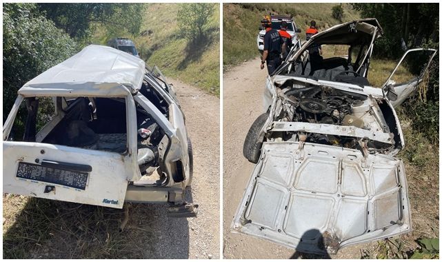 Takla atıp uçuruma düşen araçta can pazarı