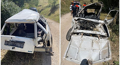 Takla atıp uçuruma düşen araçta can pazarı