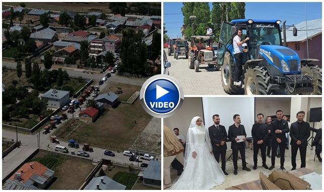 Traktörlü düğün konvoyu görenleri şaşkına çevirdi