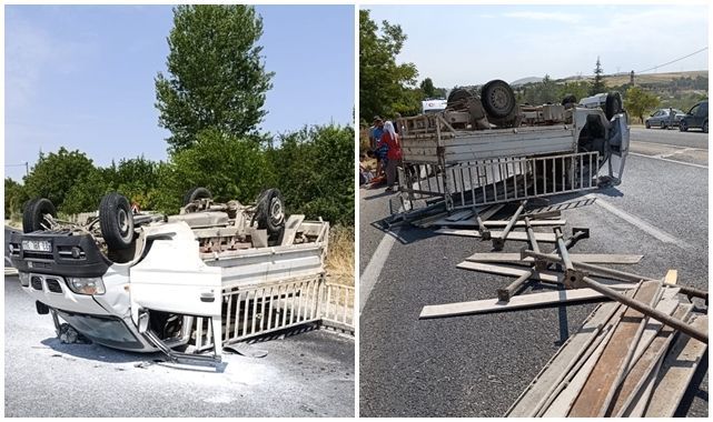 Direksiyon hakimiyetini kaybetti, Kamyonet takla attı
