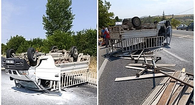Direksiyon hakimiyetini kaybetti, Kamyonet takla attı