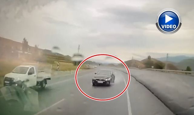 Erzurum'da şerit ihlaliyle hatalı sollama anı kameralara yansıdı