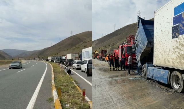 Kara yolunda heyelan! Kilometrelerce araç kuyruğu oluştu