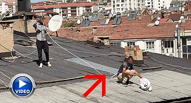 Çatıda tehlikeli temizlik!