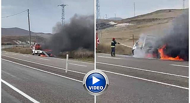  Erzurum'da seyir halindeki çekici alev aldı!