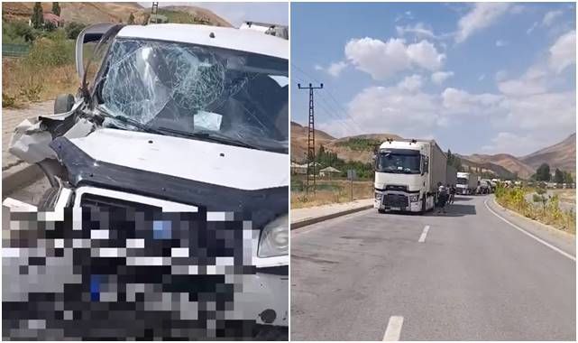 Sınır yolunda kaza! Kamyonet tıra çarptı
