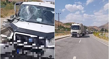 Sınır yolunda kaza! Kamyonet tıra çarptı