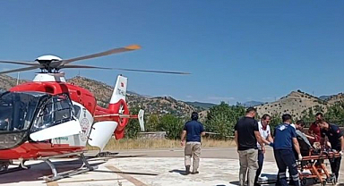 Yaralanan genç kadın ambulans helikopterle sevk edildi