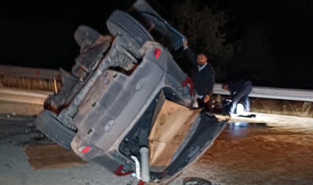 Beton mikseriyle çarpışan araç devrildi!