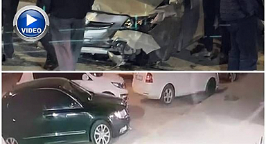 Erzurum'da direksiyonu kilitlenen aracın kaza anı kamerada