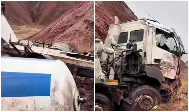 Erzurum'da şarampole devrilen beton mikserinin sürücüsü yaralandı