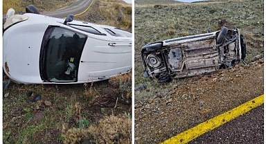 Erzurum'da yağış kazayı beraberinde getirdi! Otomobil takla attı