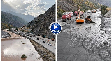 Sel ve heyelanın açtığı tahribat havadan görüntülendi