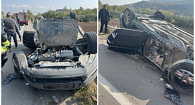 Takla atan araçtan sağ çıktılar!