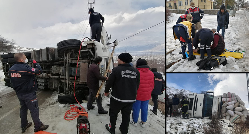 Devrilen TIR'da Sıkıştı