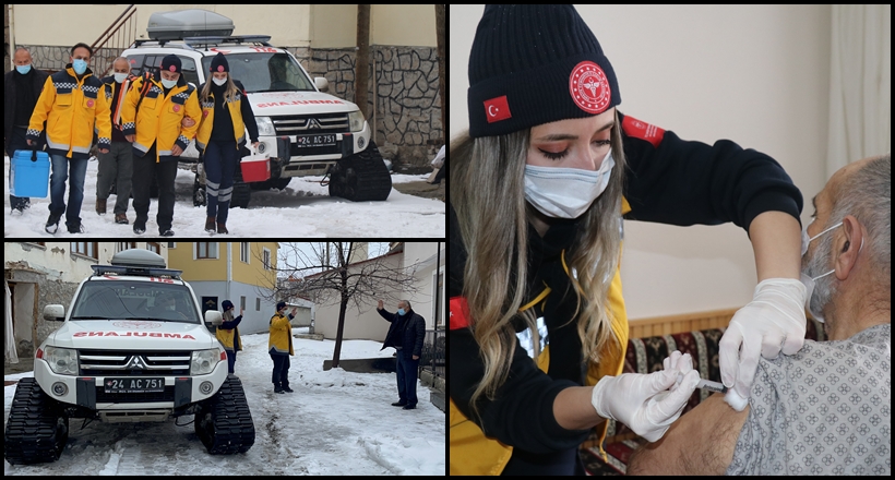 Yolu kardan kapanan köylere paletli ambulansla yetişiyorlar